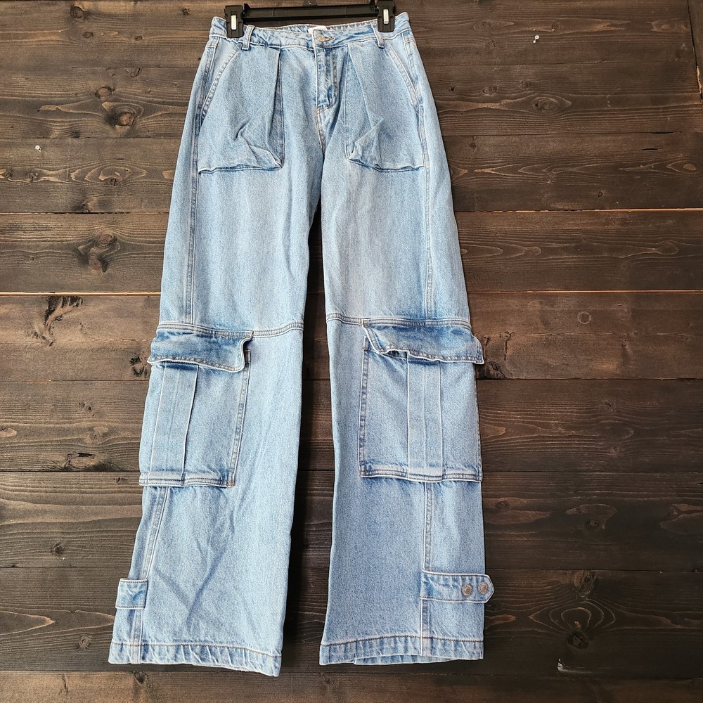 Y2K Vtg Forever 21 Jeans Womens 24 (26x31) Baggy Skater Raver Cargo Wide Leg